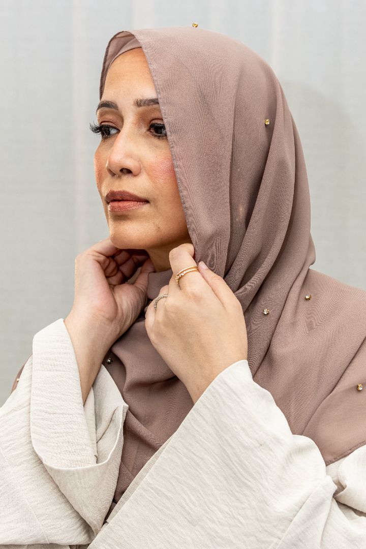 Aleowood taupe chiffon hijab – soft, breathable sheer scarf for modest - Silk Scarf by Alif Scarf | Alif Scarf