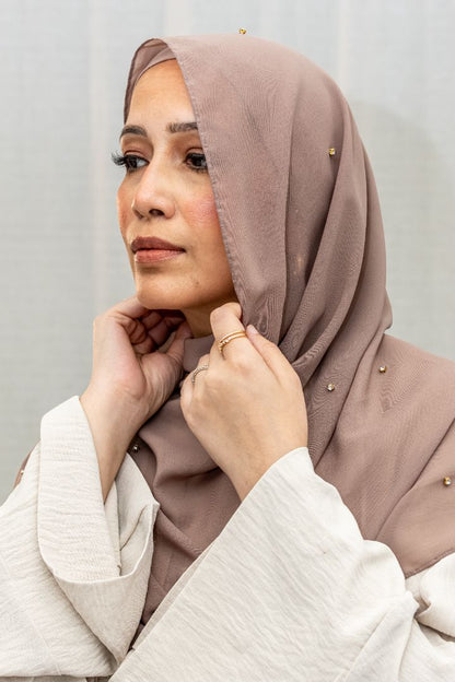 Aleowood taupe chiffon hijab – soft, breathable sheer scarf for modest - Silk Scarf by Alif Scarf | Alif Scarf