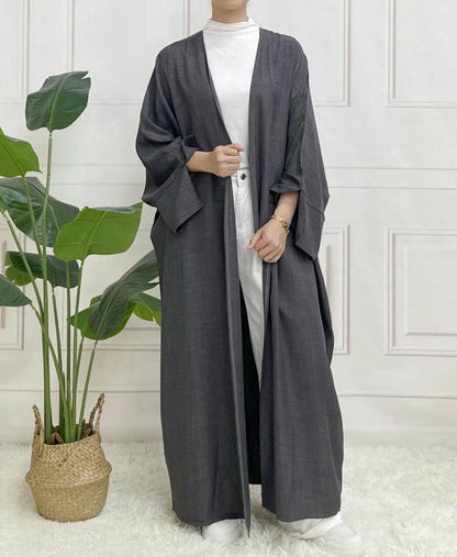 Meru cotton open abaya lightweight breathable modest long kimono style abaya with belt for Muslim women prayer Eid travel work daily wear by Alif Scarf | Alif Scarf